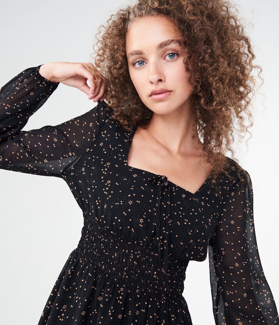 Star Print Square-Neck Fit & Flare Dress Star Print Square-Neck Fit & Flare Dress