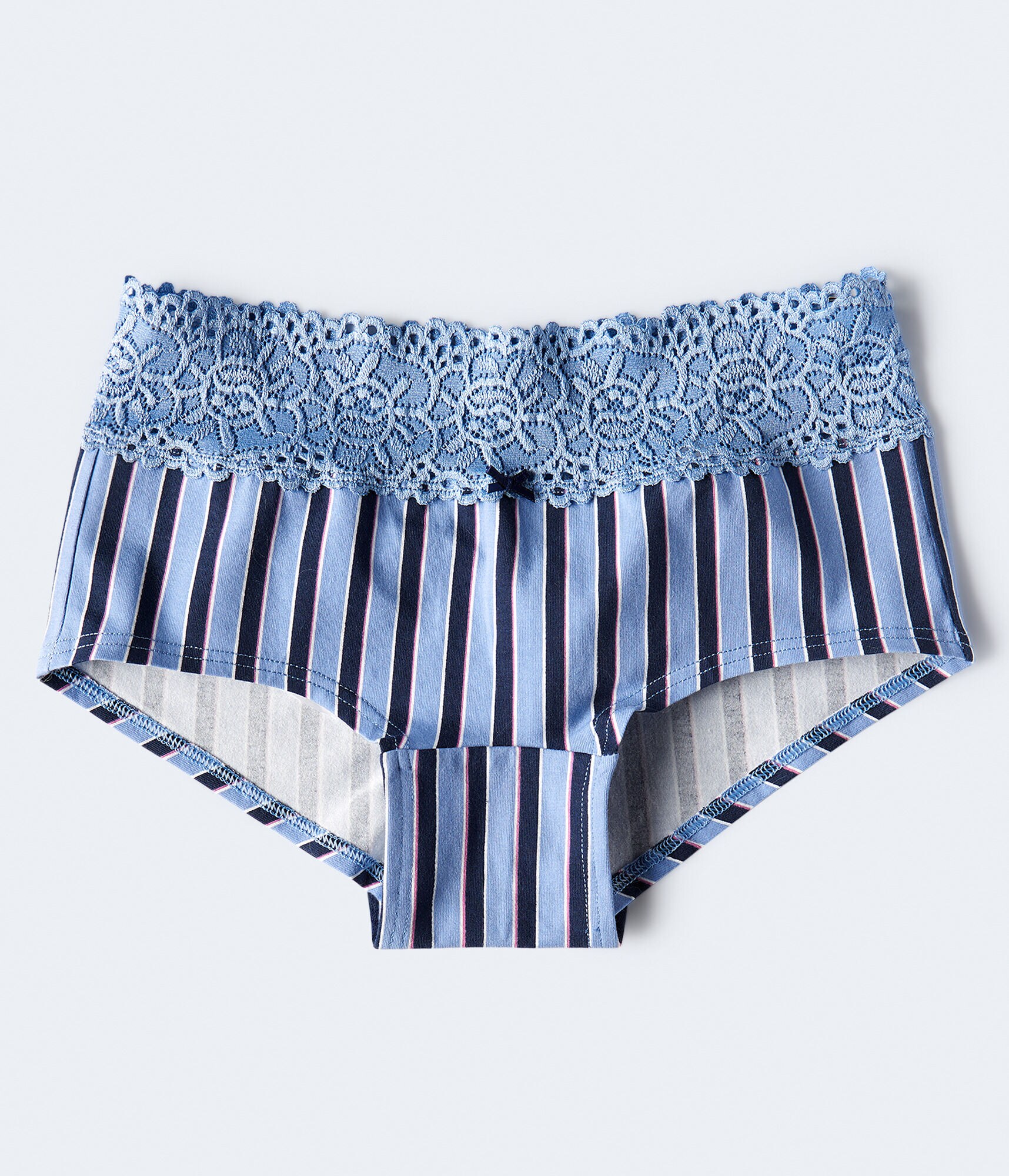 Vertical Stripe Lace-Trim Boyshort