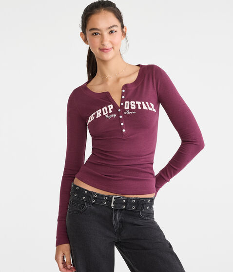 Long Sleeve Aeropostale Logo Graphic Henley Long Sleeve Aeropostale Logo Graphic Henley