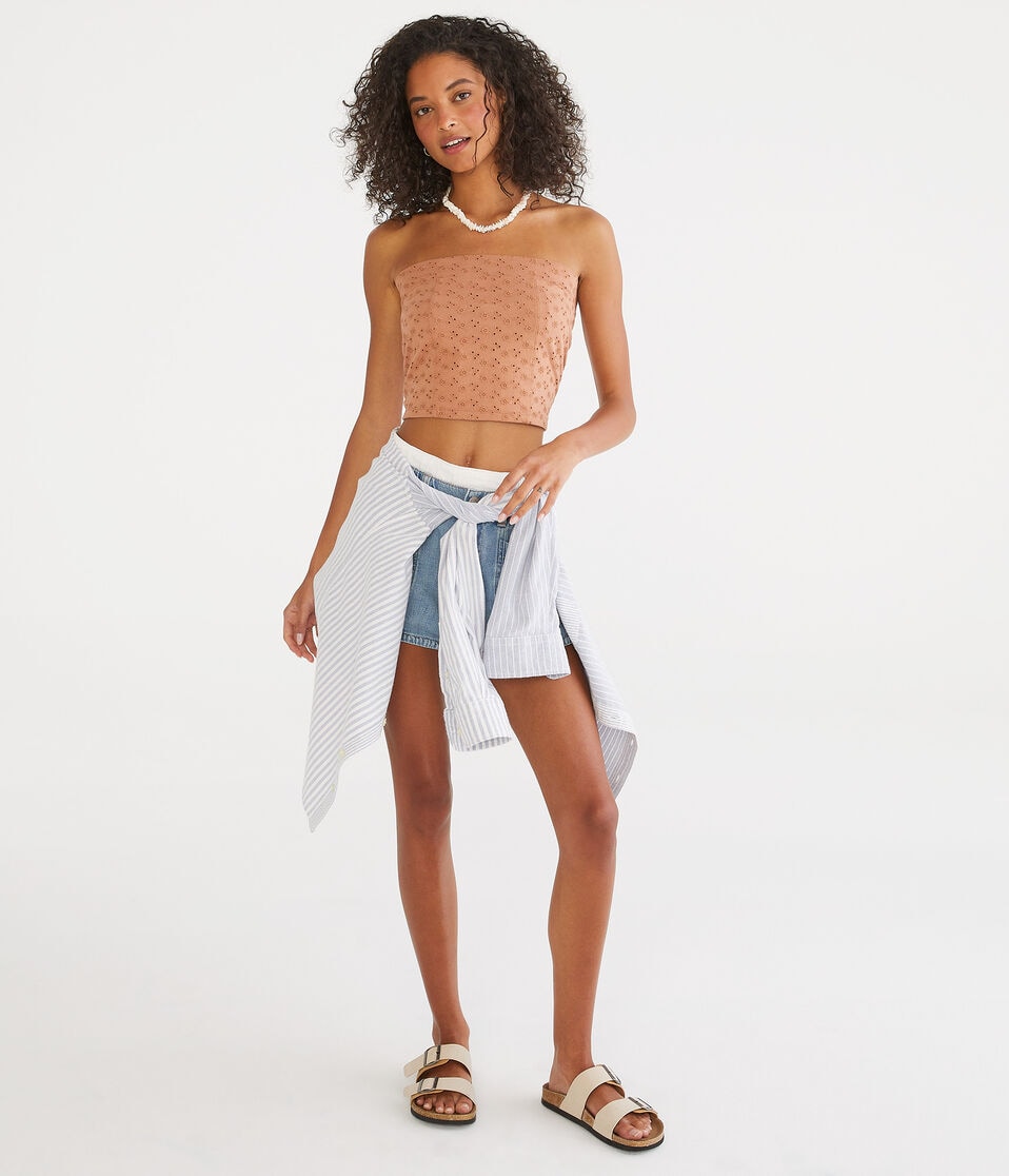 Eyelet Cropped Tube Top