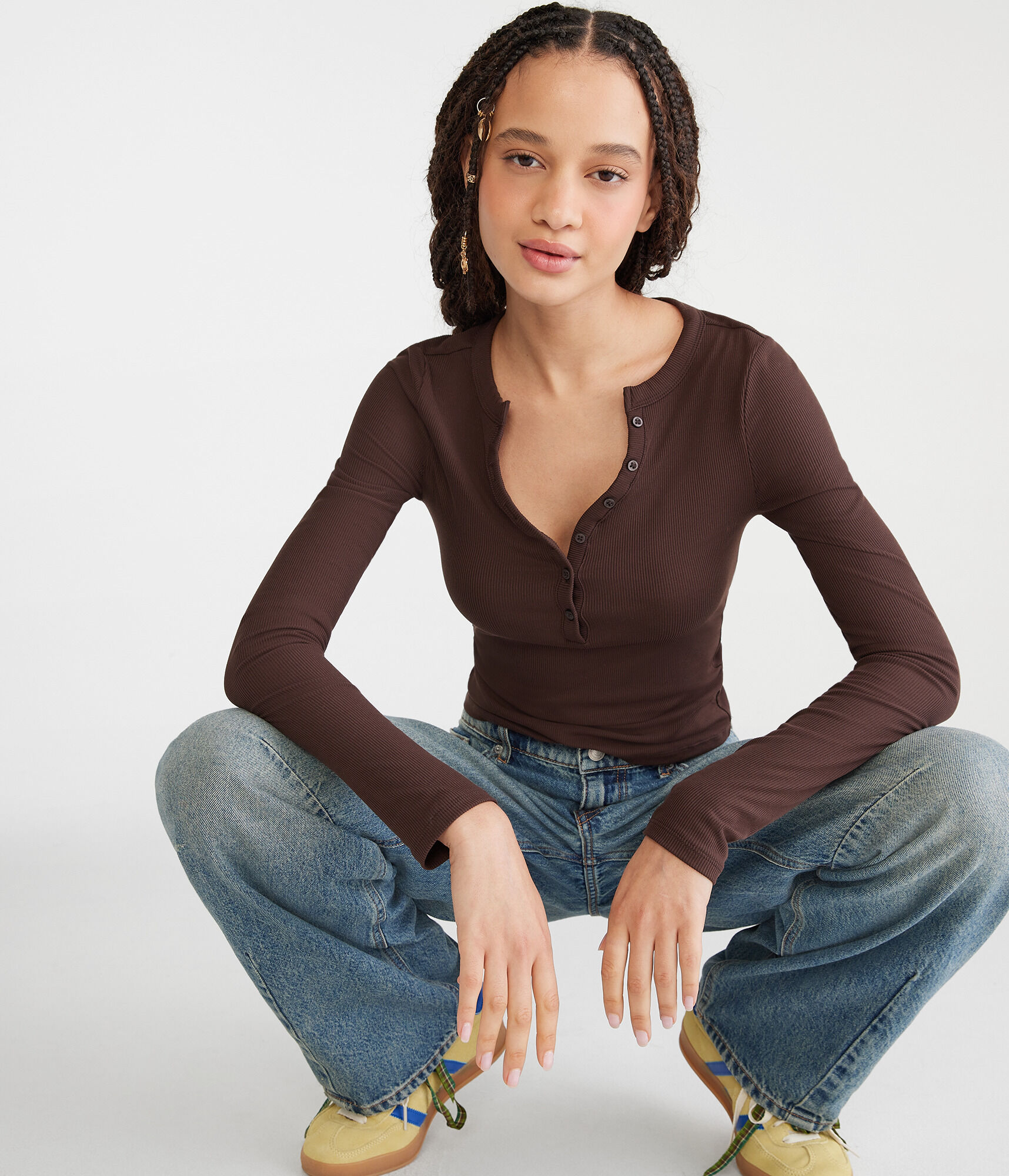 Long Sleeve Buttery Soft V-Neck Henley