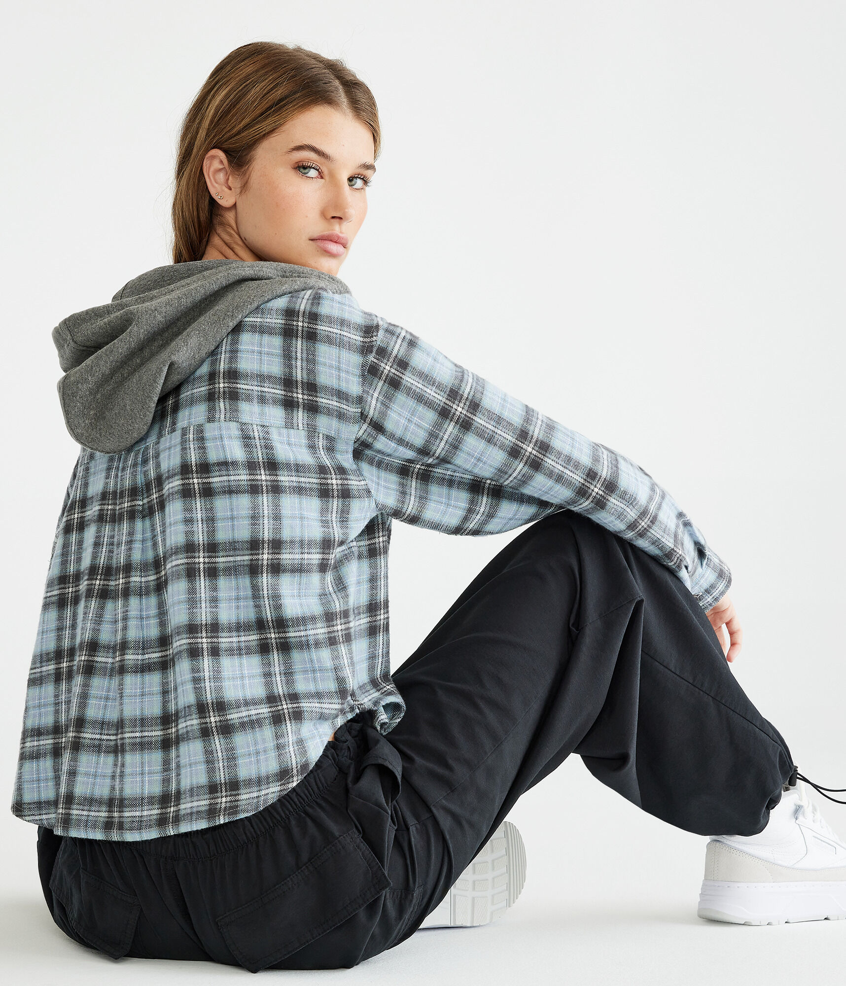 Long Sleeve Hooded Plaid Flannel Shirt