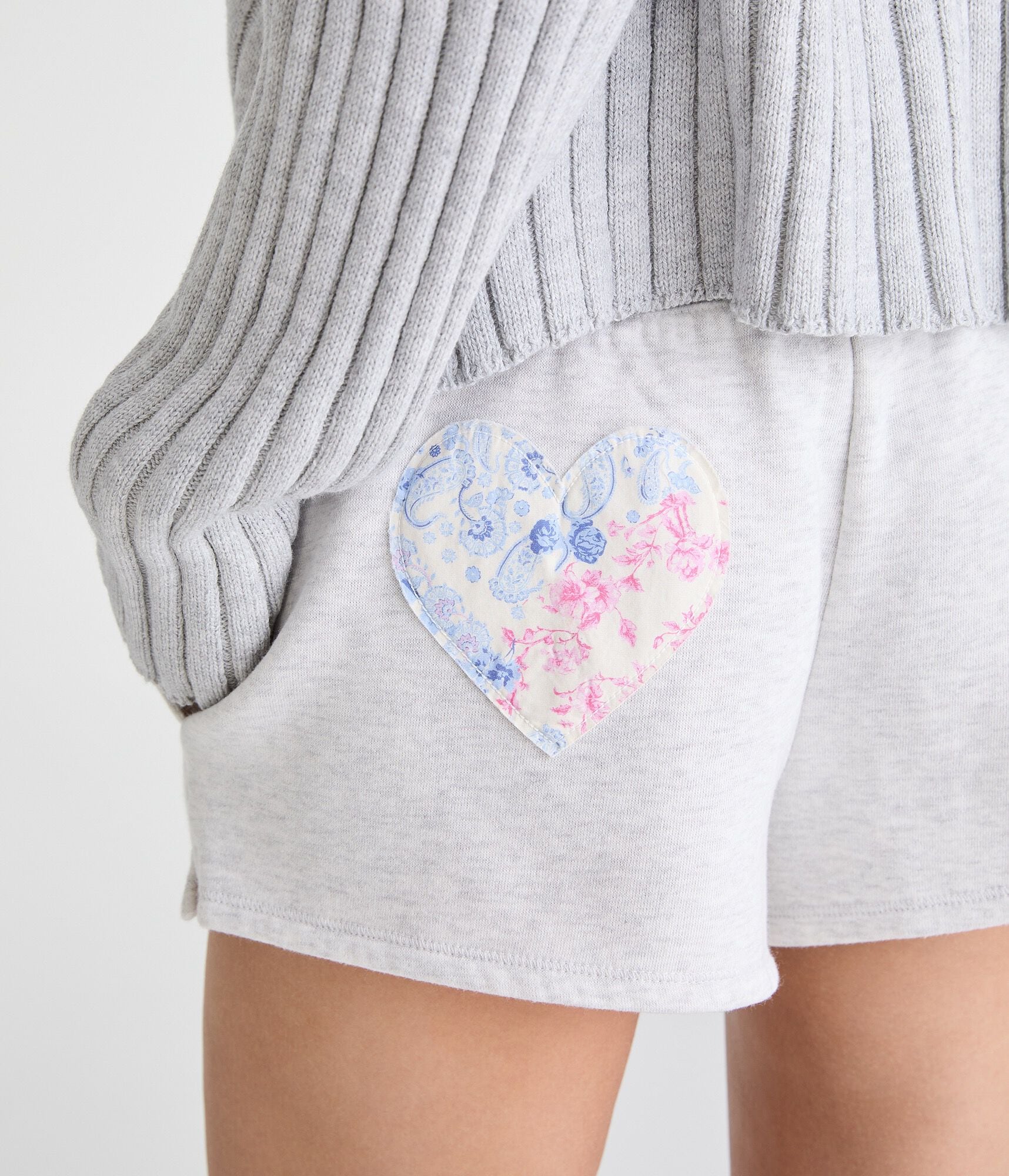 Cloud Soft Patchwork Heart Low-Rise Fleece Shorts