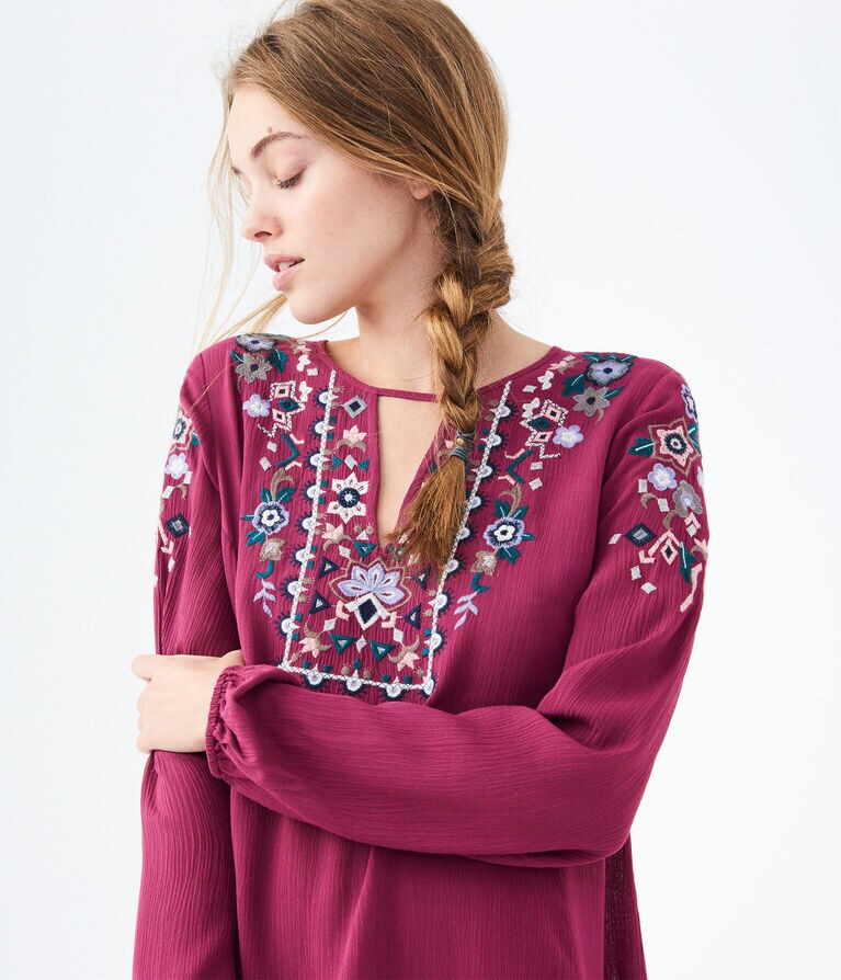 embroidered peasant dress Women's Embroidered Floral Peasant Dress Cotton Candy MULTI M