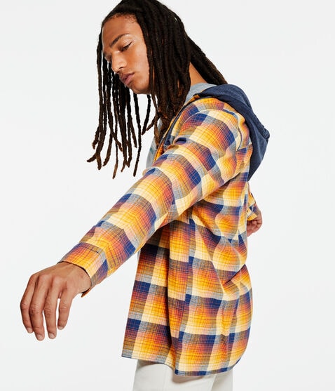 Long Sleeve Lightweight Hooded Plaid Flannel Shirt Long Sleeve Lightweight Hooded Plaid Flannel Shirt