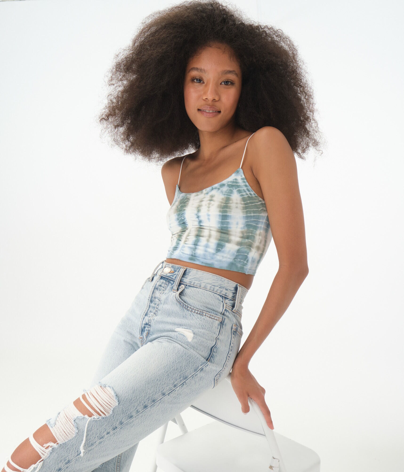 Seriously Soft Tie-Dye Ruched Cropped Bungee Tank