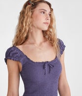 Solid Square-Neck Textured Dot Fit & Flare Dress