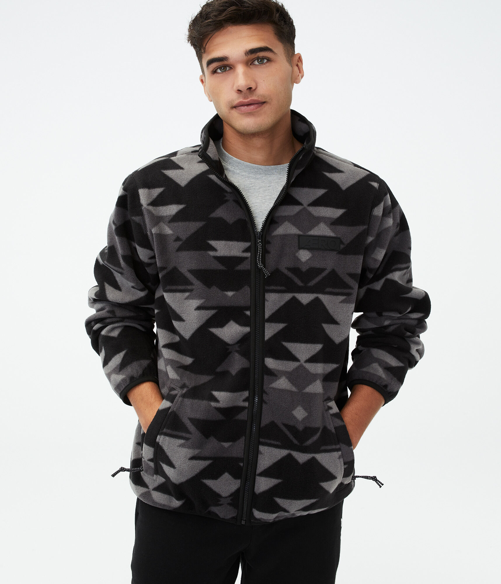 Geometric Print Microfleece Full-Zip Jacket