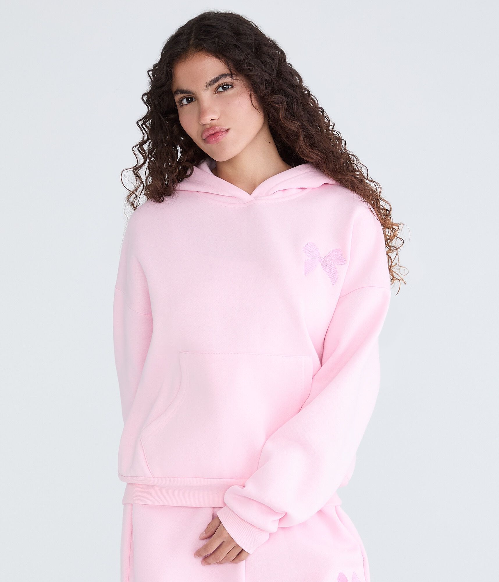 Cloud Soft Embroidered Bow Pullover Hoodie