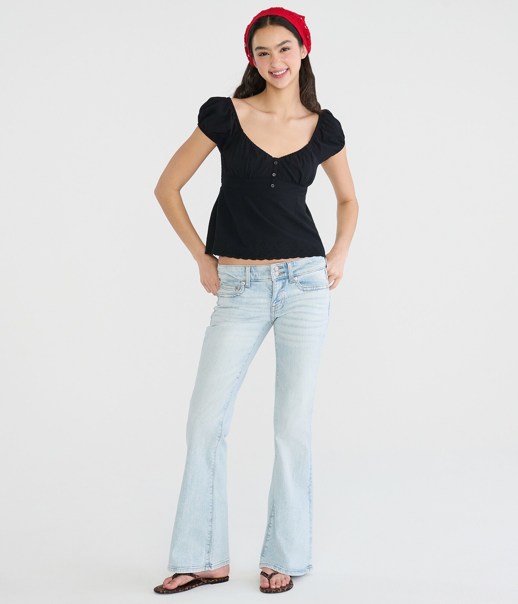 Eyelet Tie-Back Babydoll Top