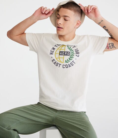 Aero East Coast Globe Appliqué Graphic Tee Aero East Coast Globe Appliqué Graphic Tee