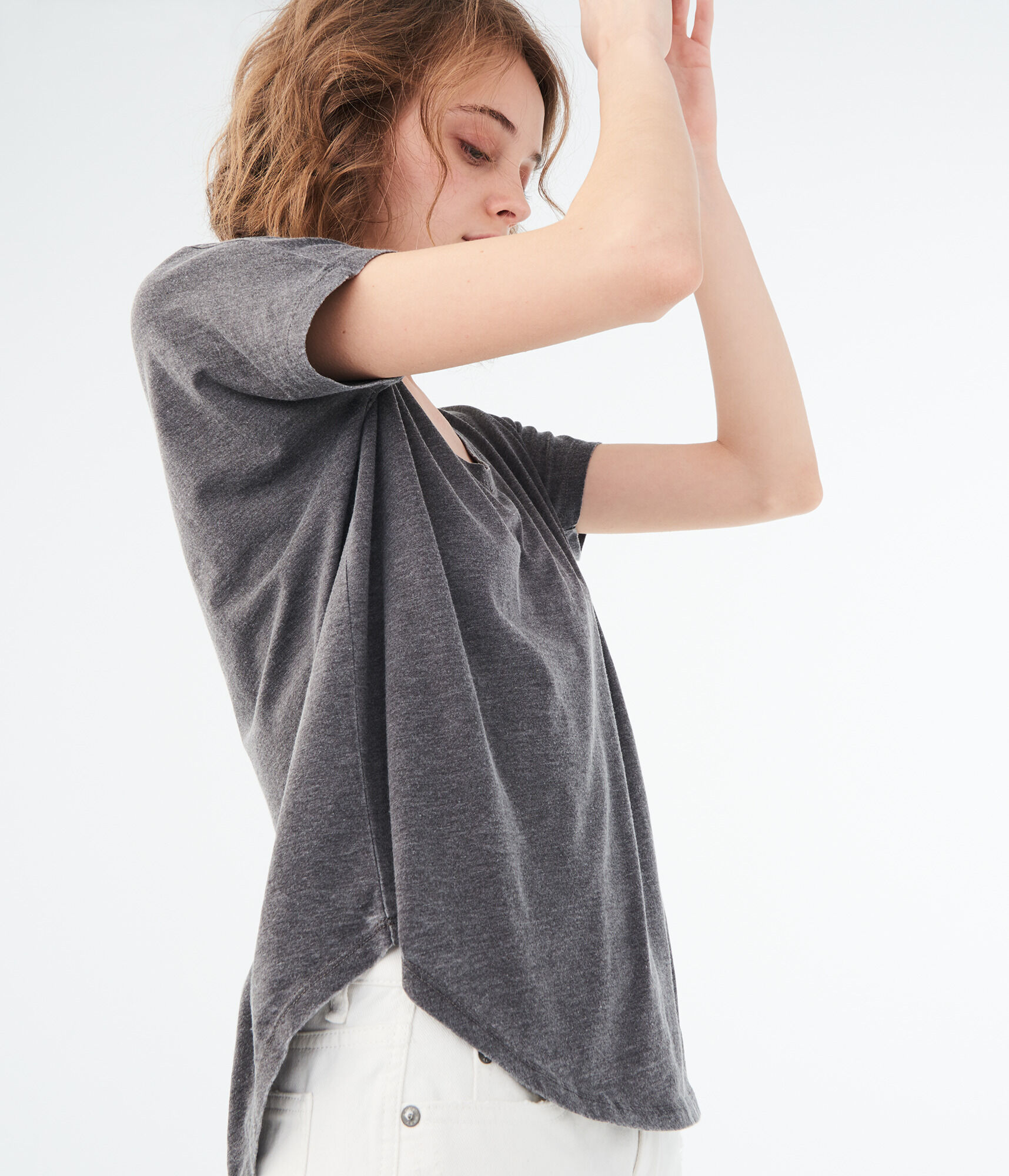 Solid V-Neck Tunic Tee