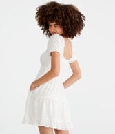 Solid Scoop-Neck Textured Dot Fit & Flare Dress