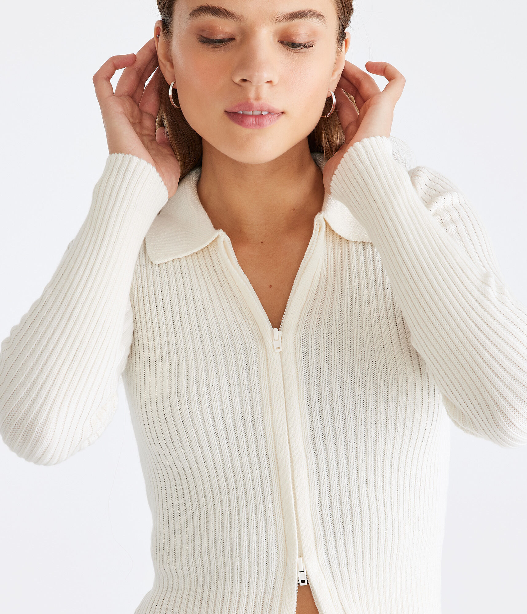 Long Sleeve Cropped Zip Polo Cardigan