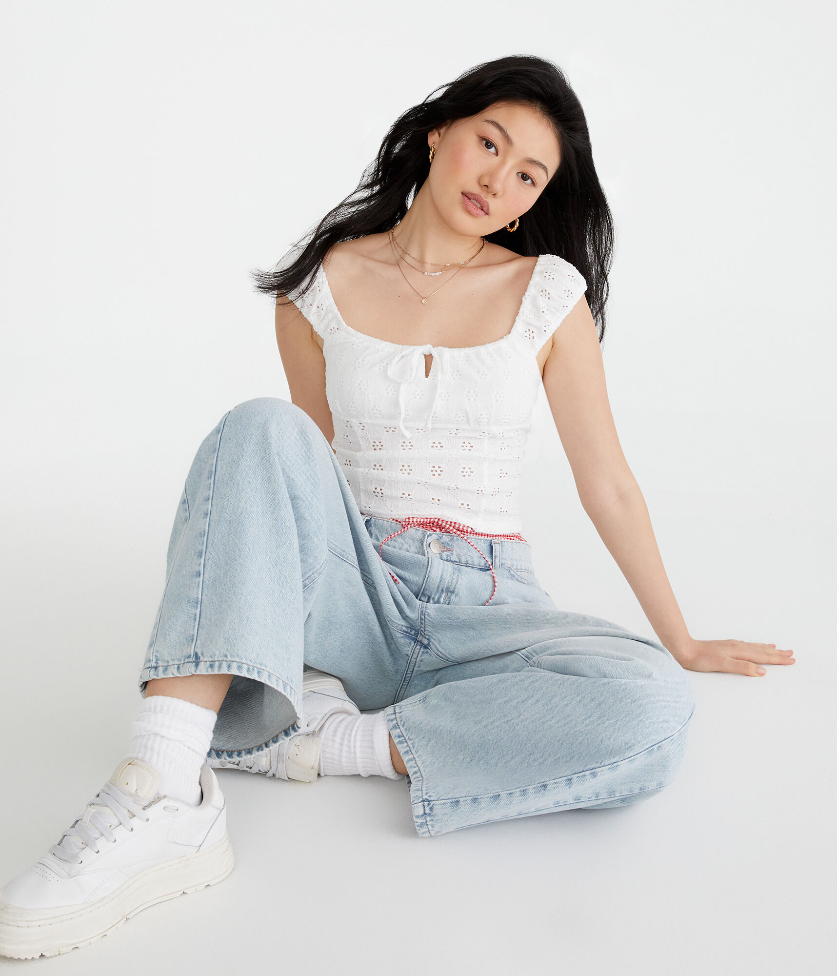 Eyelet Square-Neck Crop Top