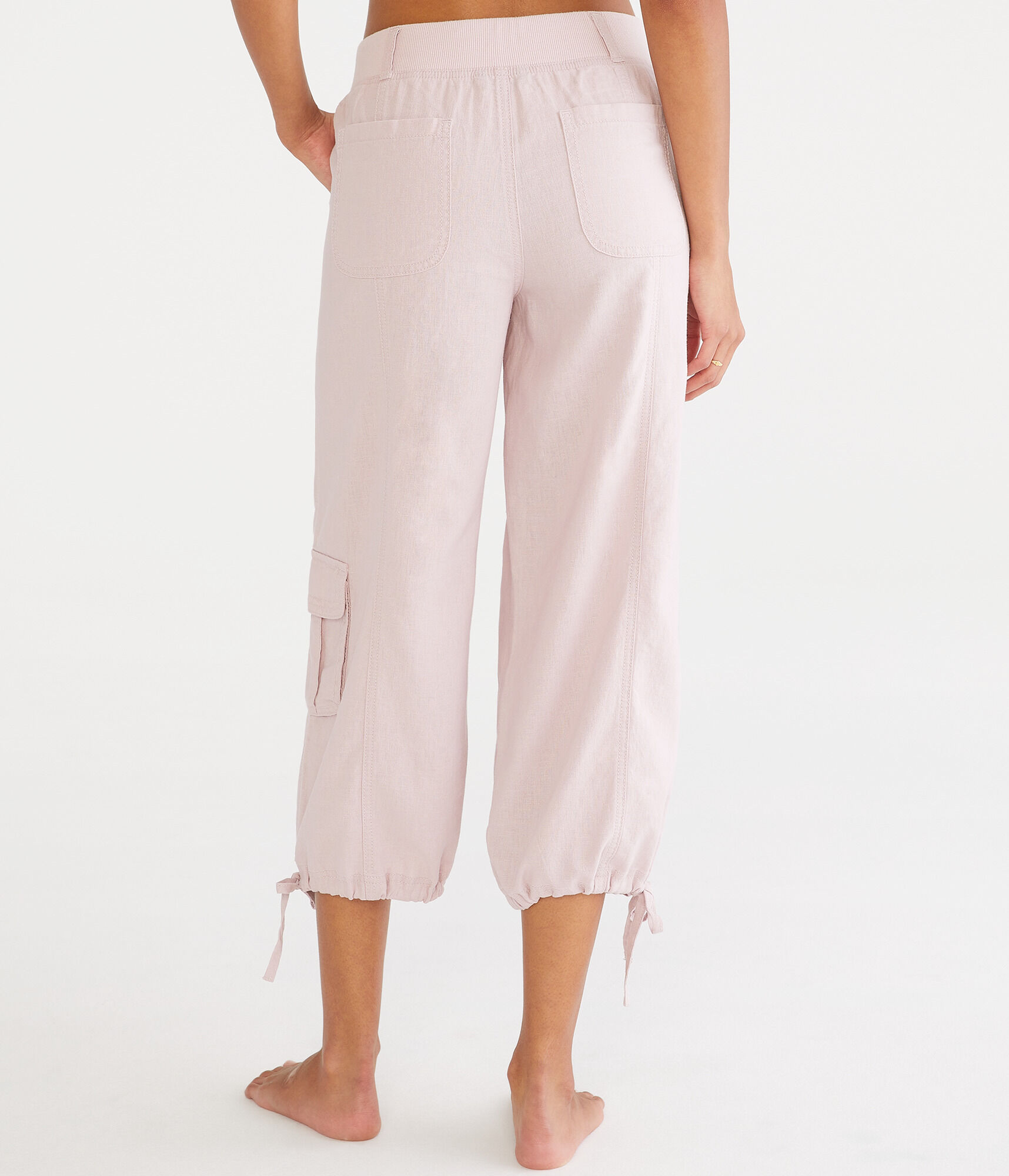 Mid-Rise Linen Utility Cargo Capris