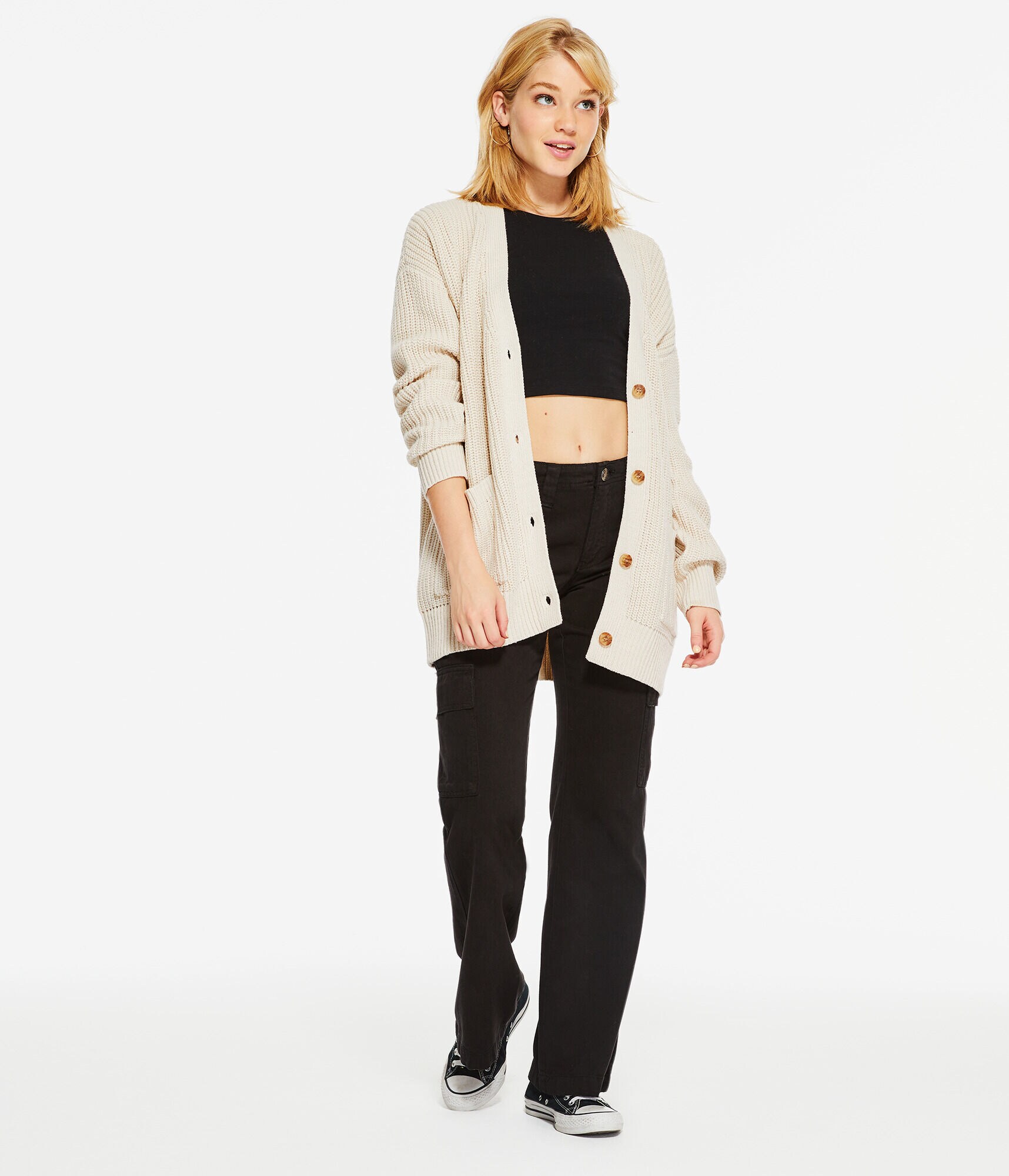 Ribbed Oversized V-Neck Cardigan