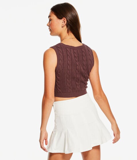 New York Cropped Cable V-Neck Sweater Vest