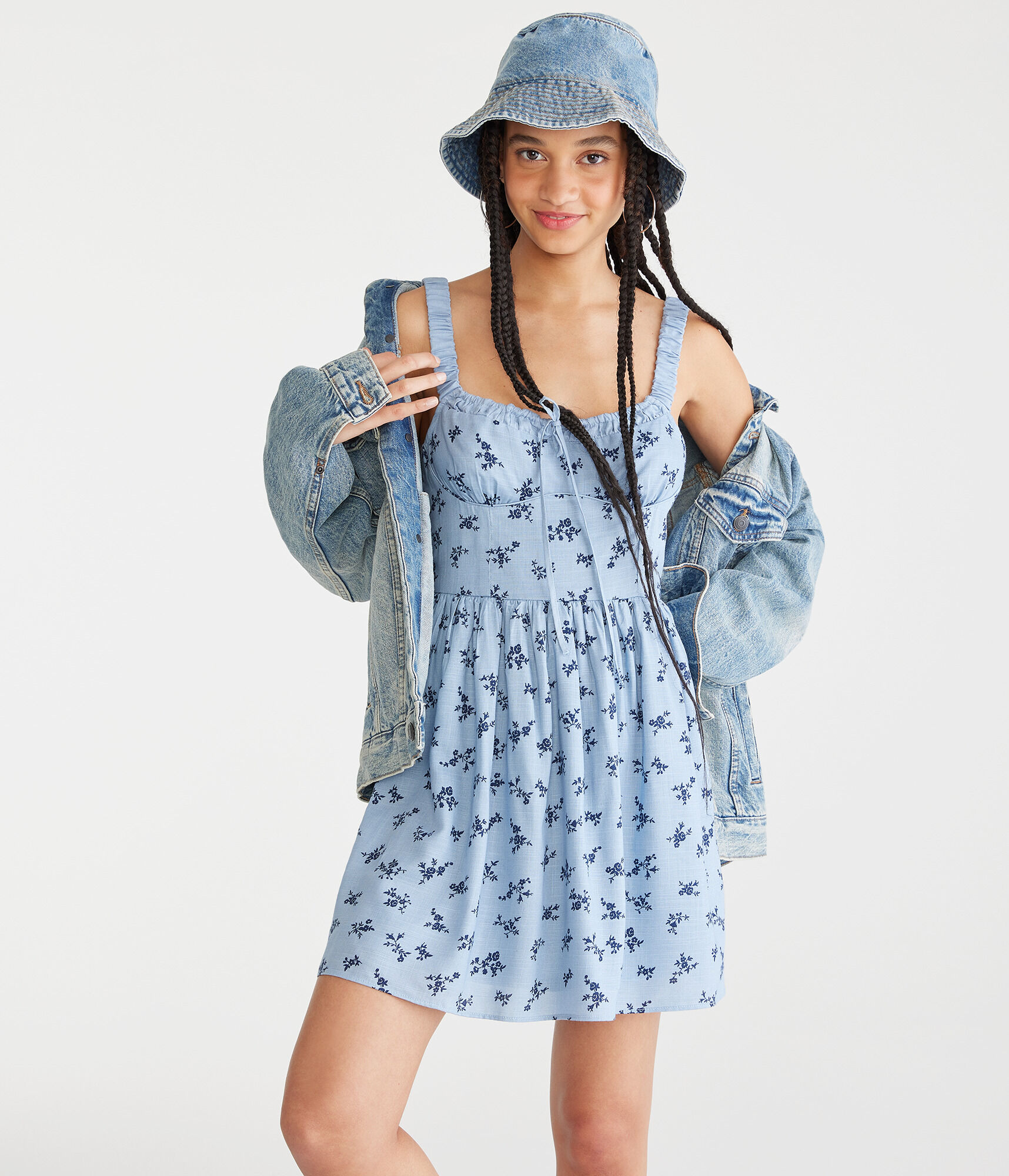 Floral Scoop-Neck Corset Fit & Flare Dress