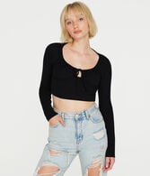 Long Sleeve Tie-Front Cropped Shrunken Tee
