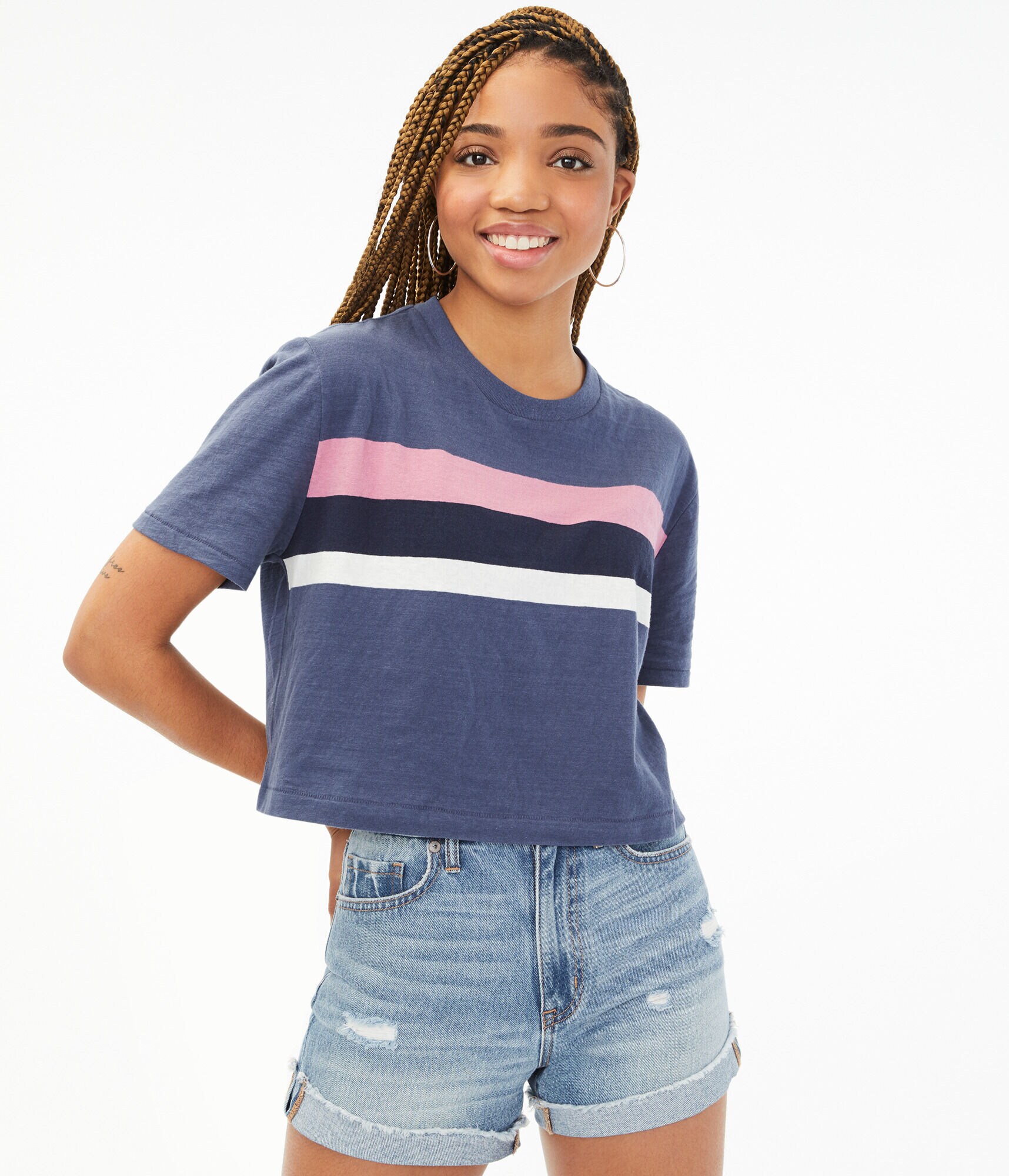 Striped Cropped Boxy Crew Tee