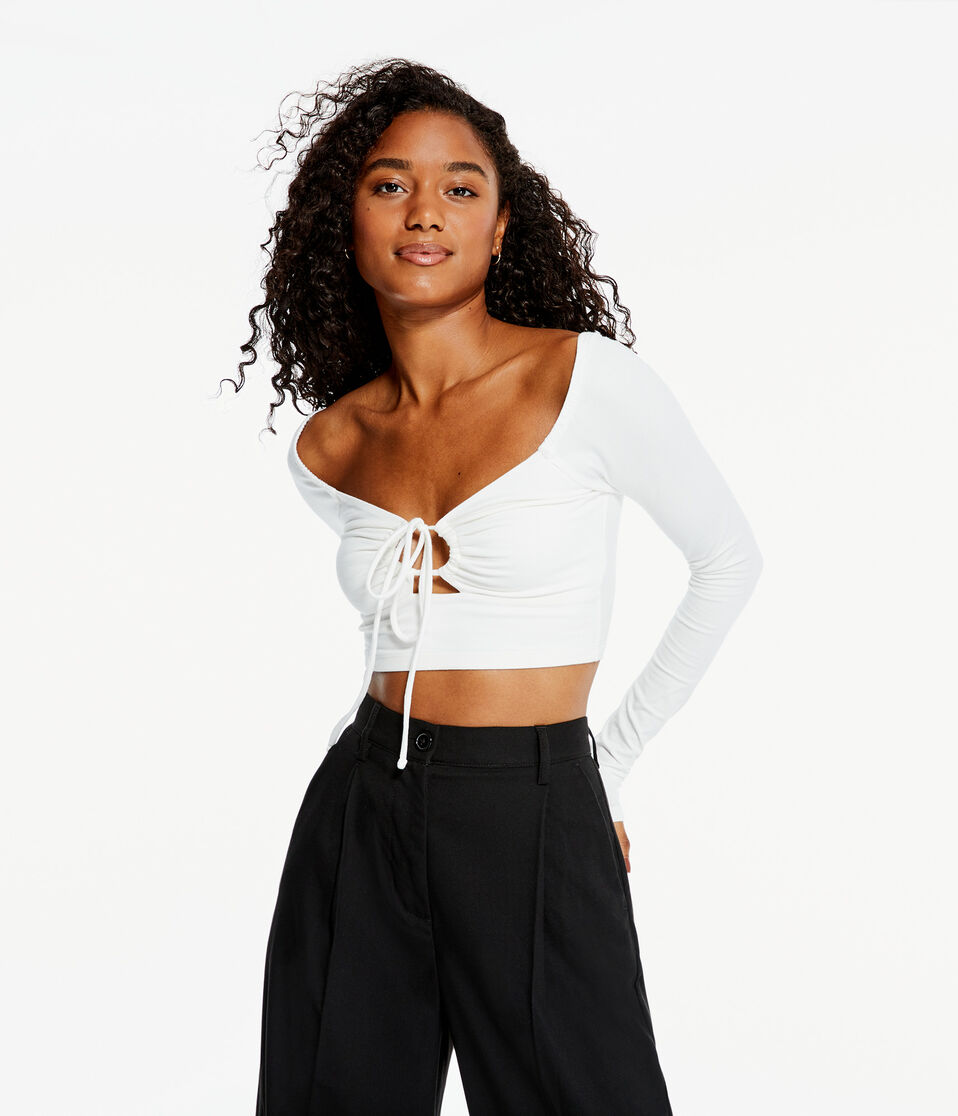 Long Sleeve Seriously Soft Convertible Tie Crop Top