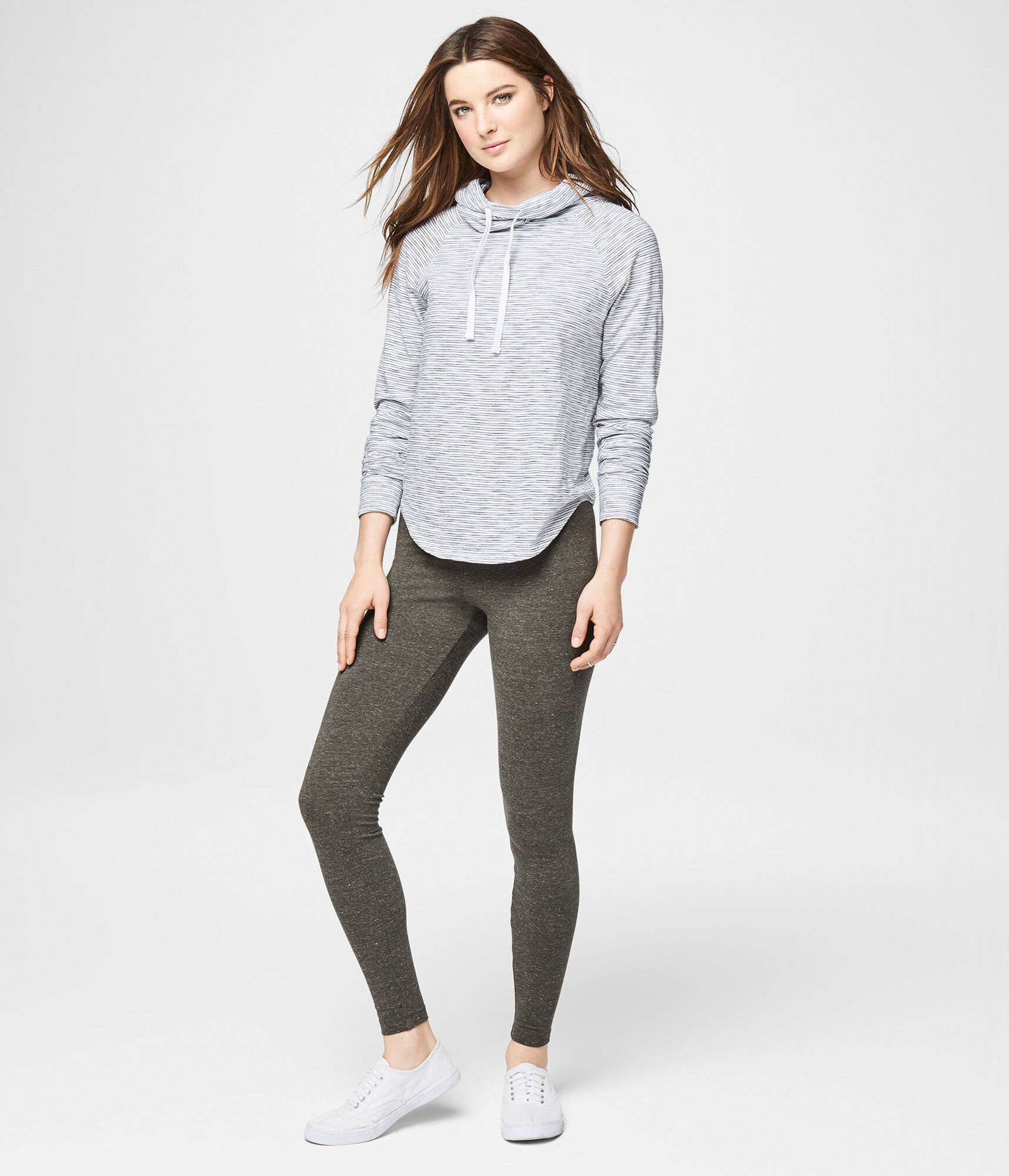 Long Sleeve Striped Cowl-Neck Top