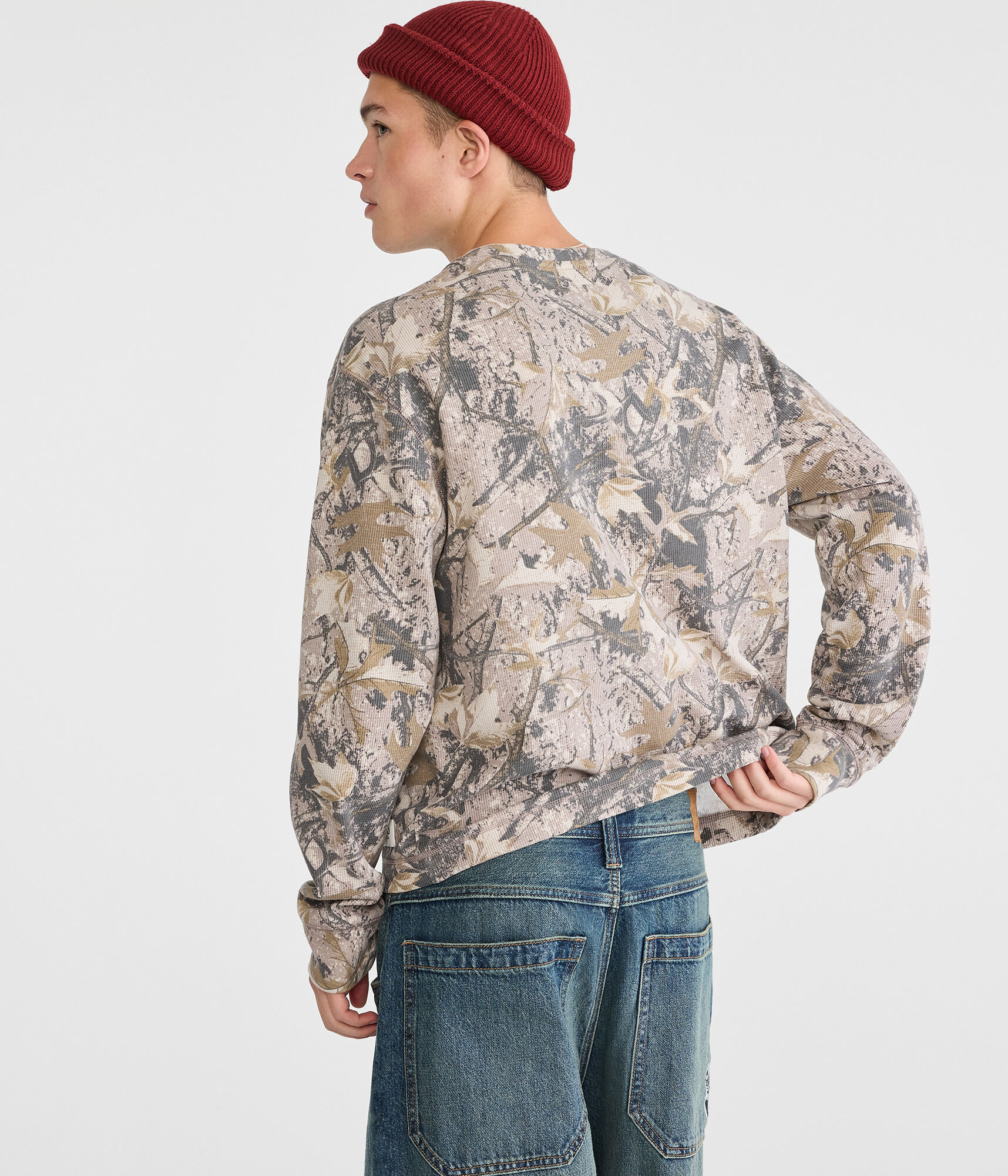 Long Sleeve Forest Camo Boxy Thermal Crew Tee