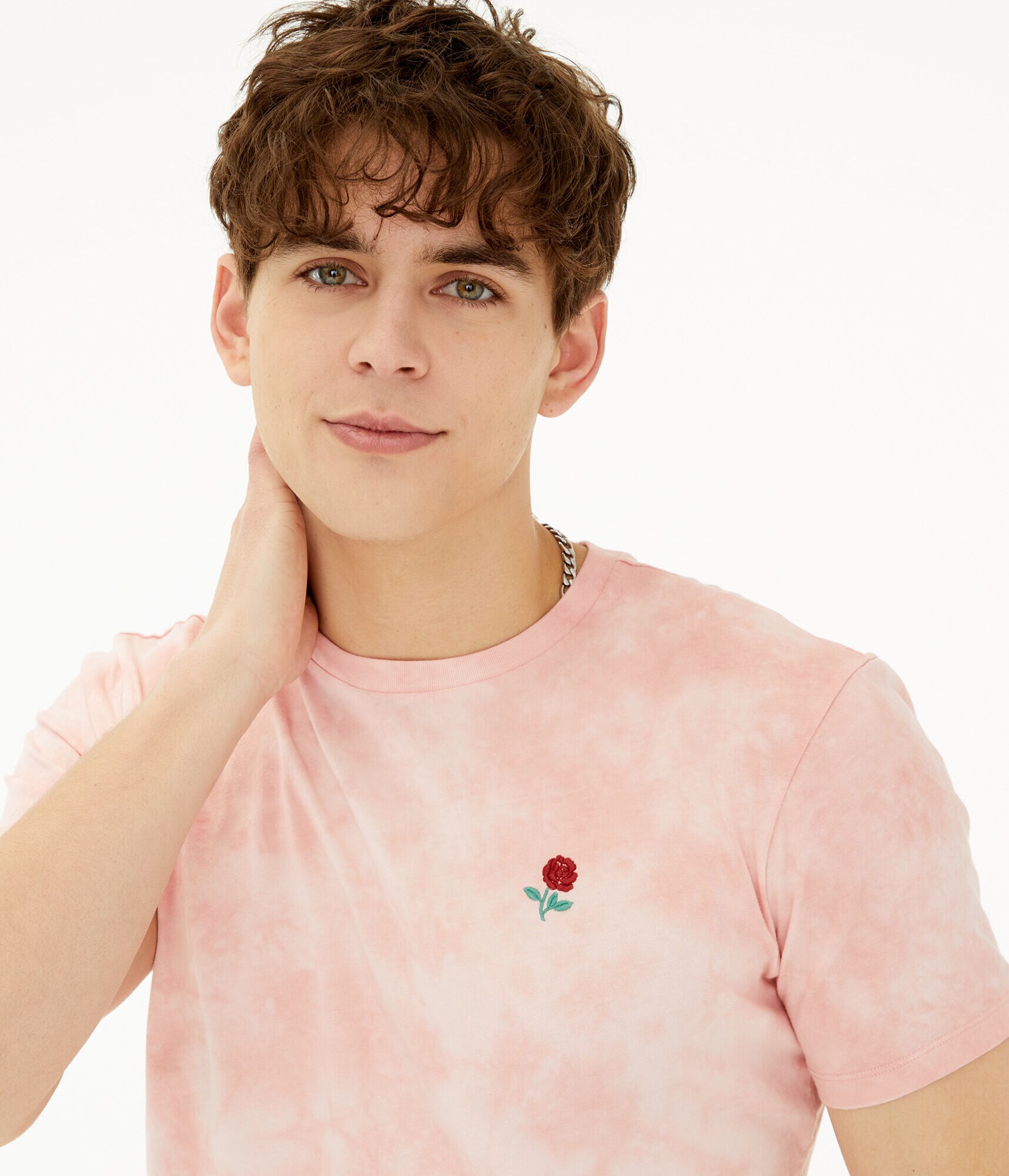 Embroidered Rose Tie-Dye Graphic Tee
