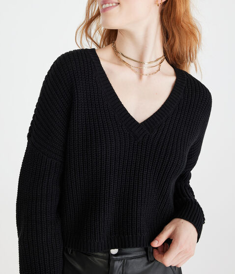 Shaker Stitch Cropped V-Neck Sweater Shaker Stitch Cropped V-Neck Sweater