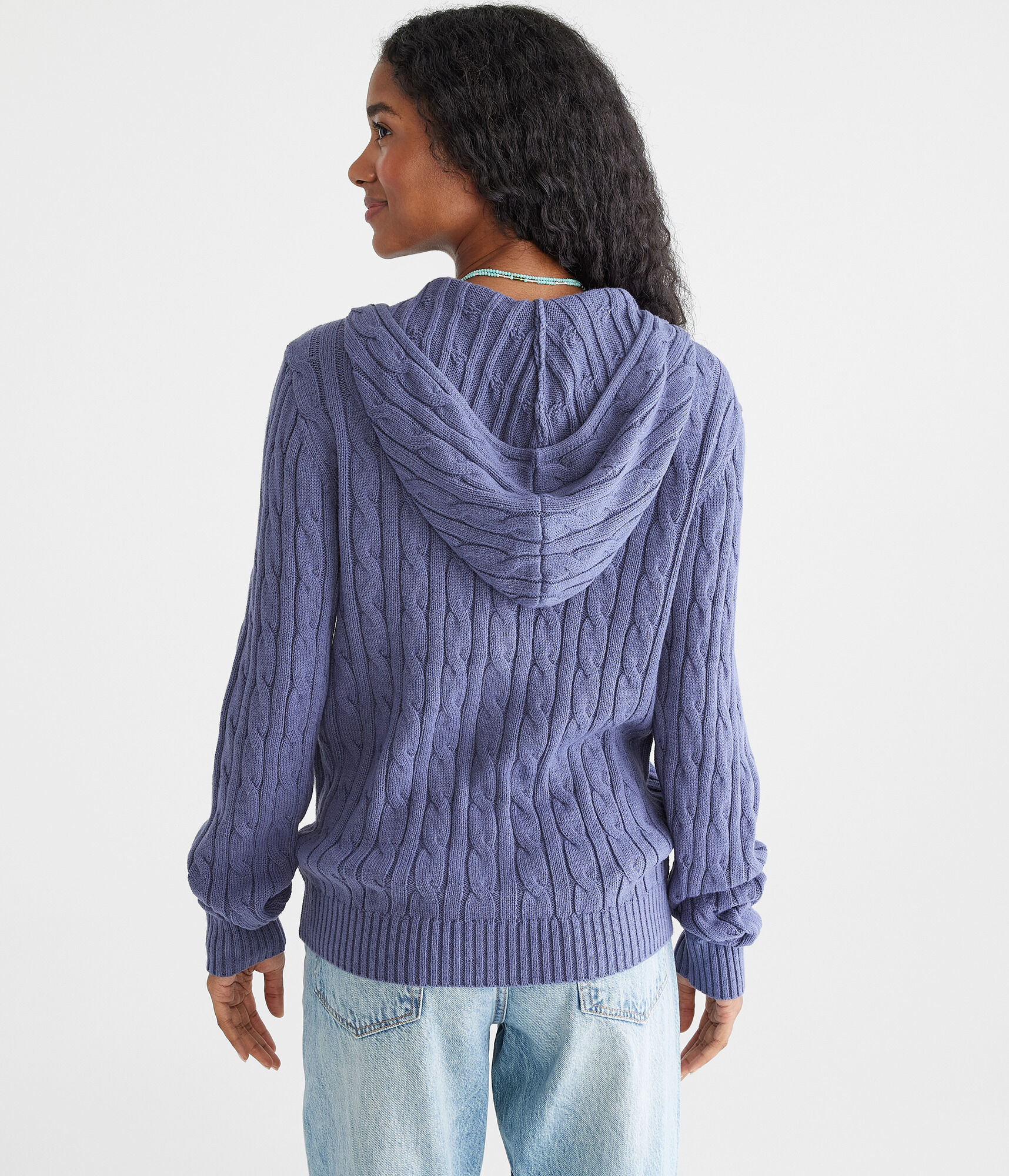 Hooded Full-Zip Cable Cardigan