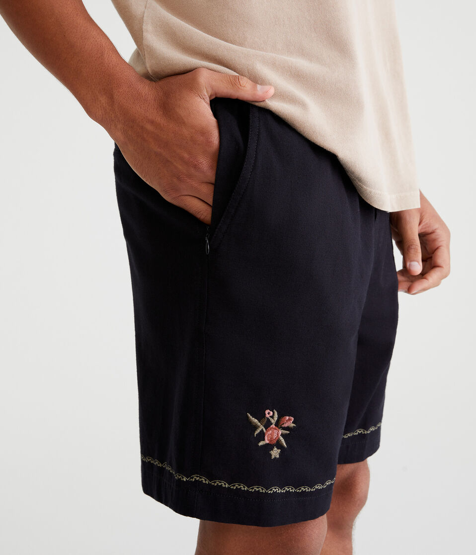 Embroidered Floral Linen Shorts 7"