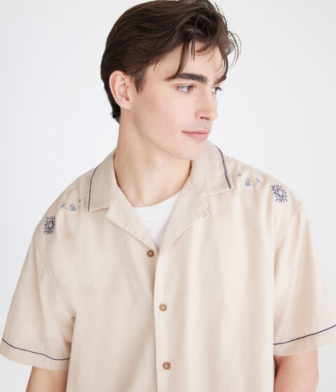 Floral Border Boxy Linen Camp Shirt Floral Border Boxy Linen Camp Shirt
