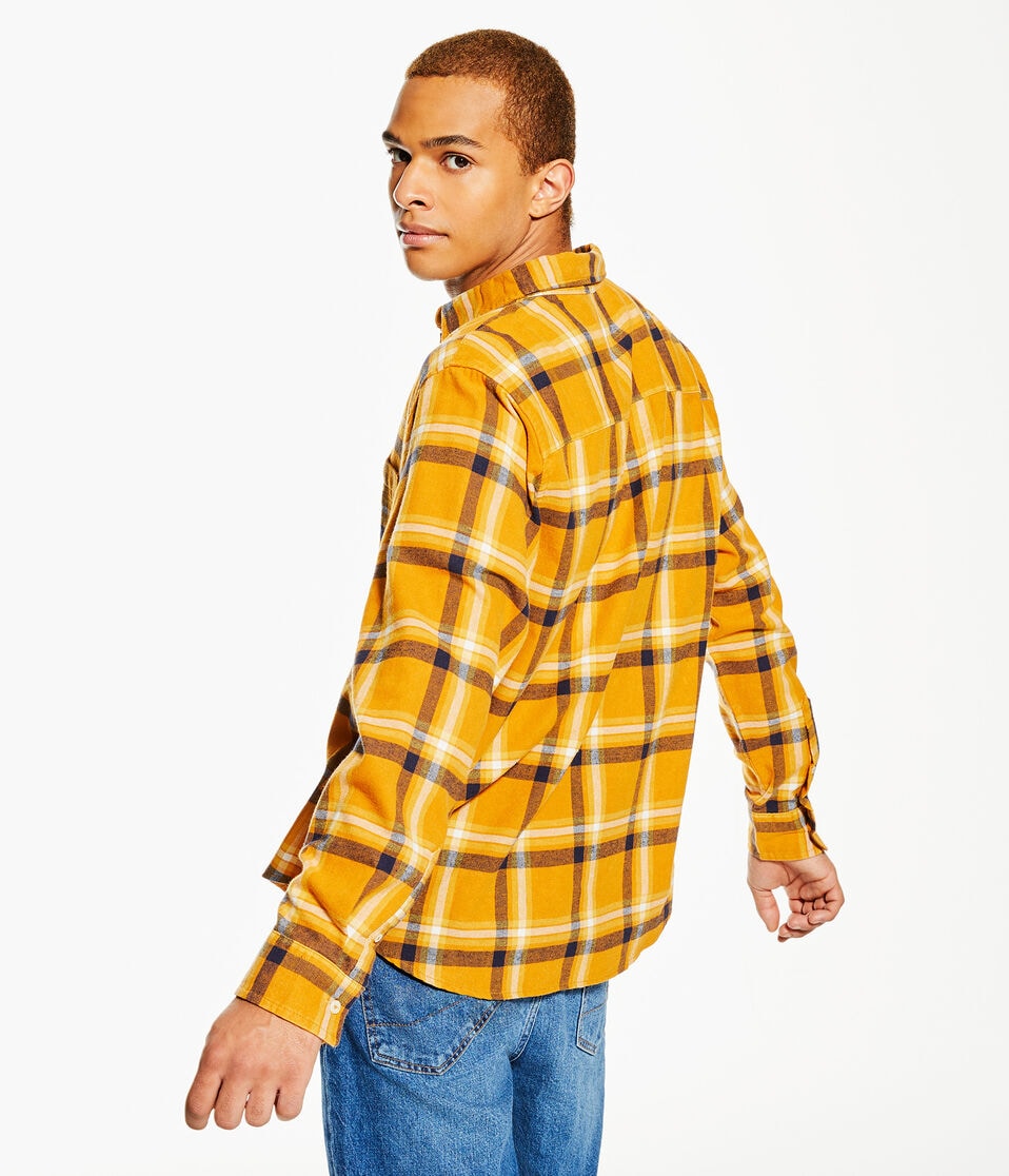 Long Sleeve Relaxed Washed Plaid Flannel Shirt