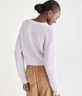 Ribbed Cropped V-Neck Henley Sweater