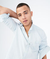 Long Sleeve Bleach Wash Chambray Woven Shirt