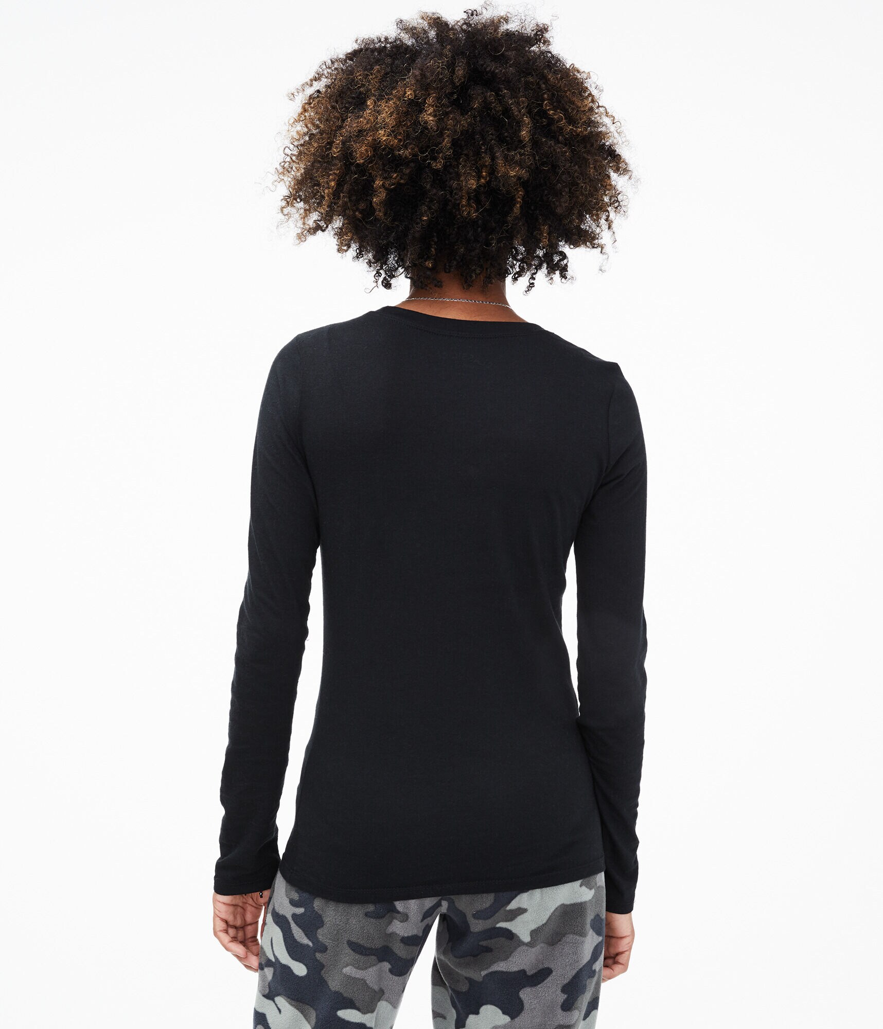 Long Sleeve Shimmery Aero Script Graphic Tee