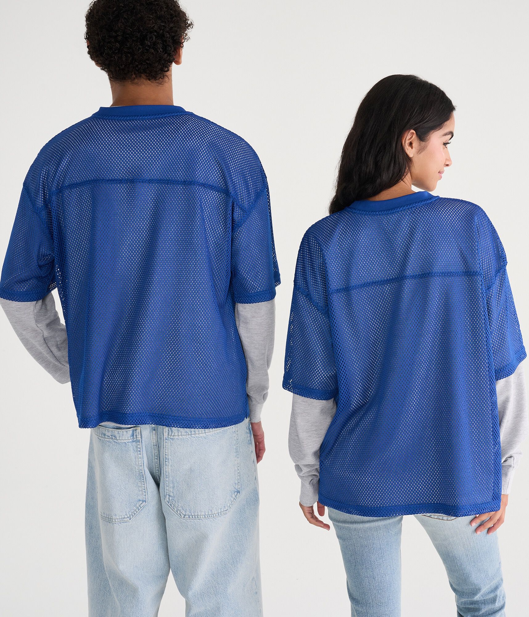 Long Sleeve New York Giants Football Boxy Mesh 2Fer Top