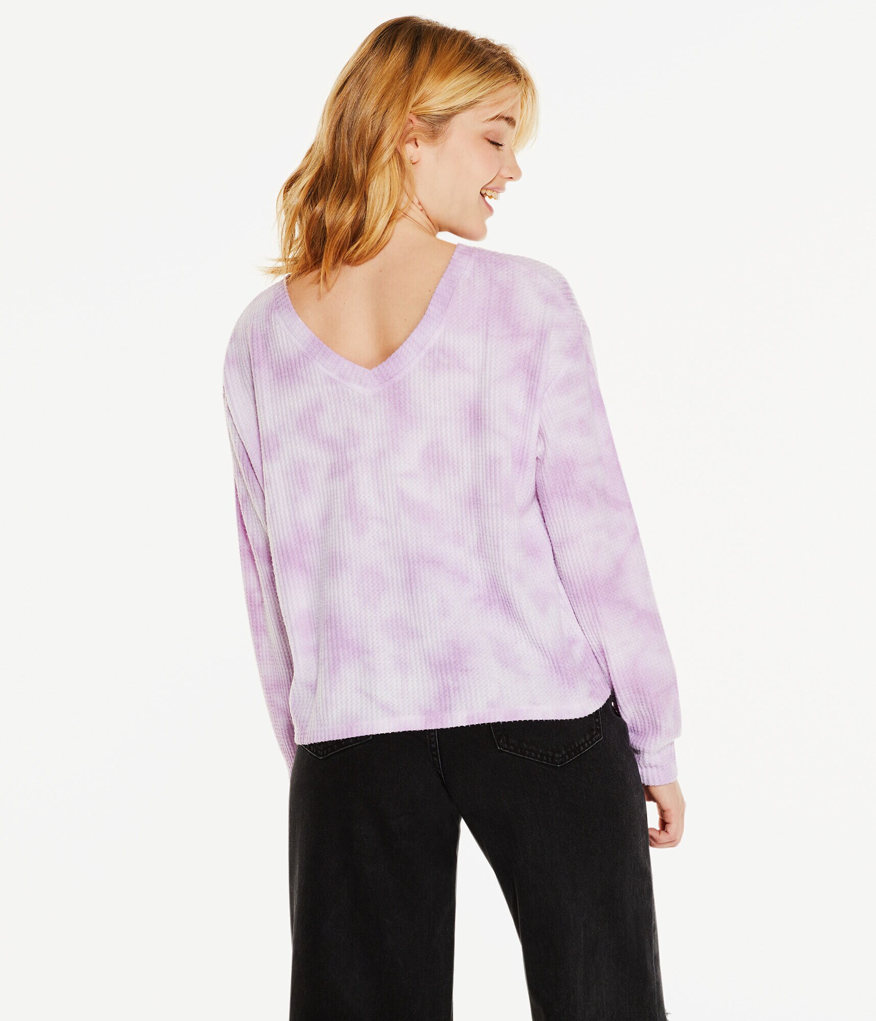 Long Sleeve Cozy Tie-Dye Waffle Tee