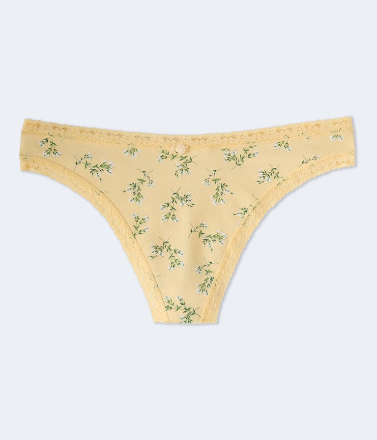 Floral Lace-Trim Thong