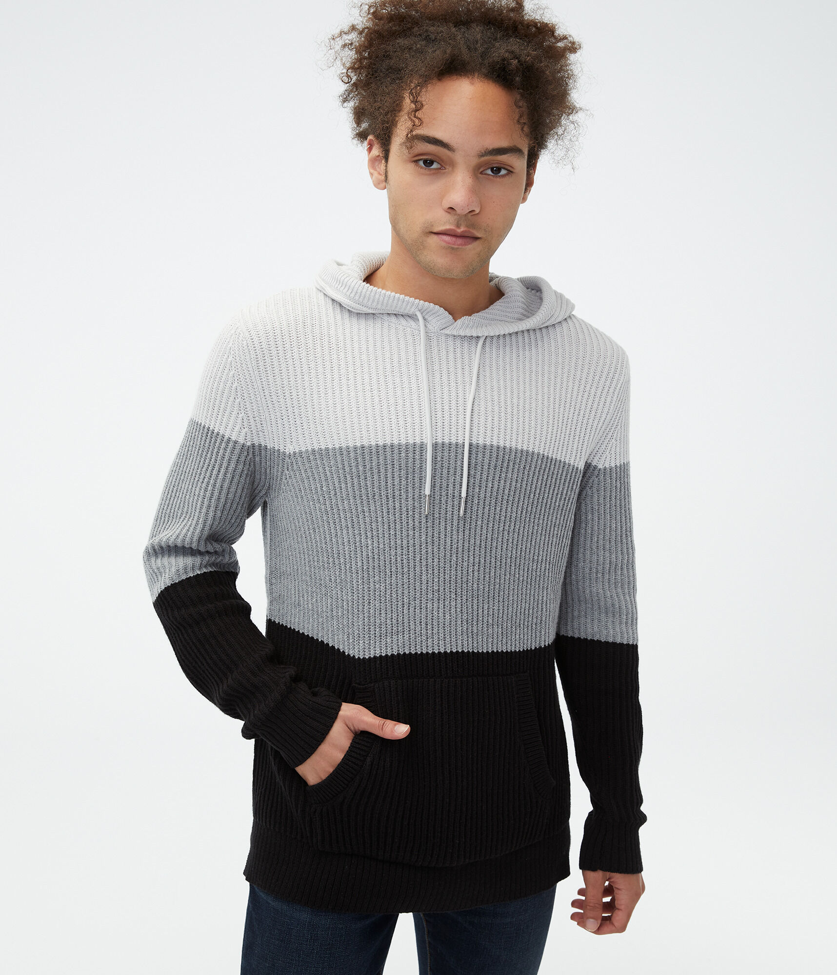 Colorblock Ribbed Hooded Sweater***