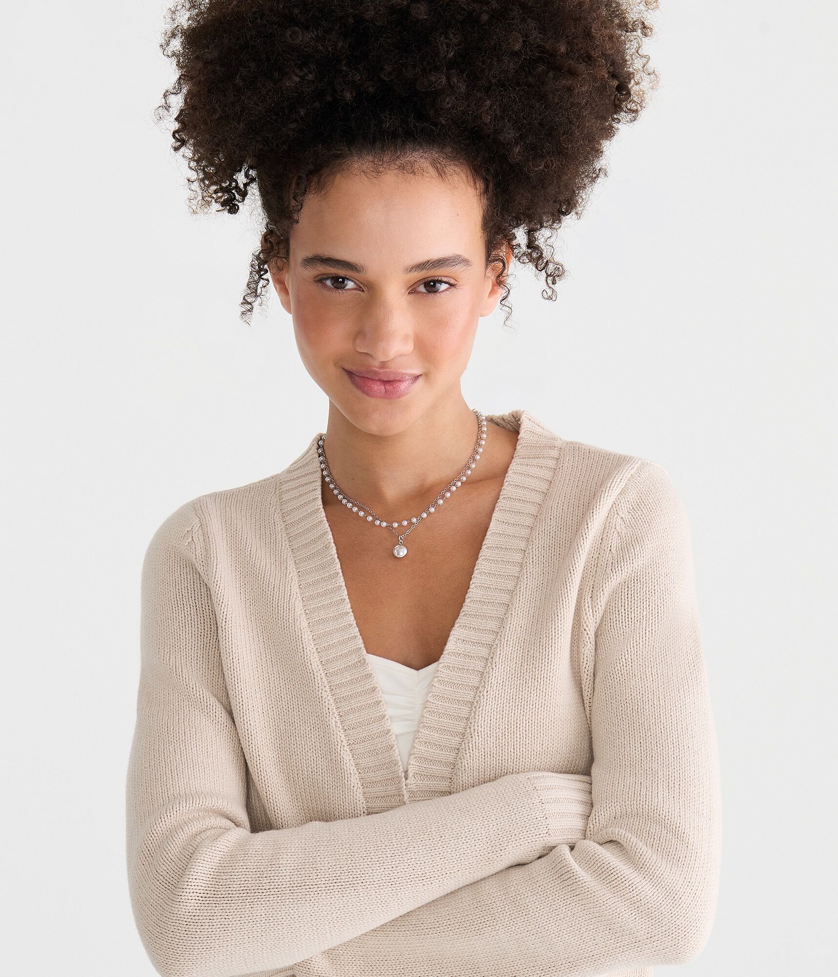 Long Sleeve Faux Fur-Trimmed Sweater Shrug