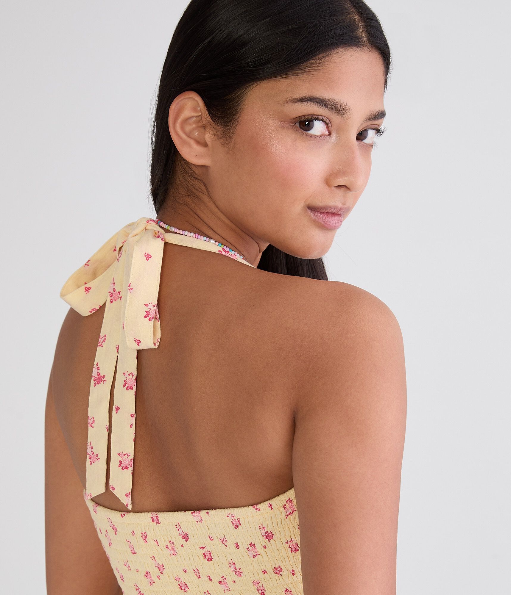 Floral Square-Neck Halter Drop-Waist Mini Dress