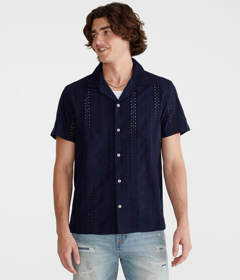 Short Sleeve Textured Eyelet Shirt Short Sleeve Textured Eyelet Shirt