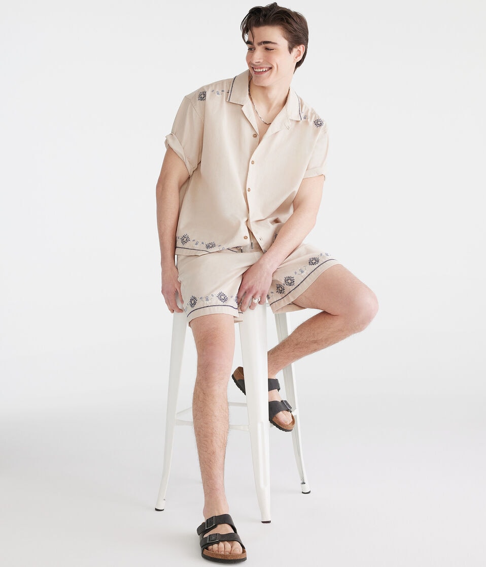 Floral Border All Day Linen Jogger Shorts 7"