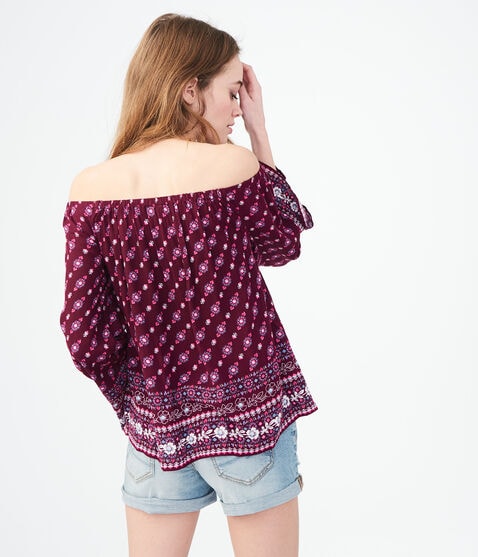 Long Sleeve Floral Off-The-Shoulder Top