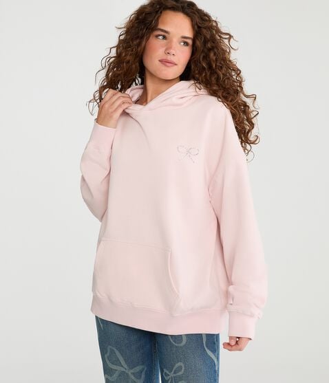 Cloud Soft Rhinestone Bow Pullover Hoodie Cloud Soft Rhinestone Bow Pullover Hoodie