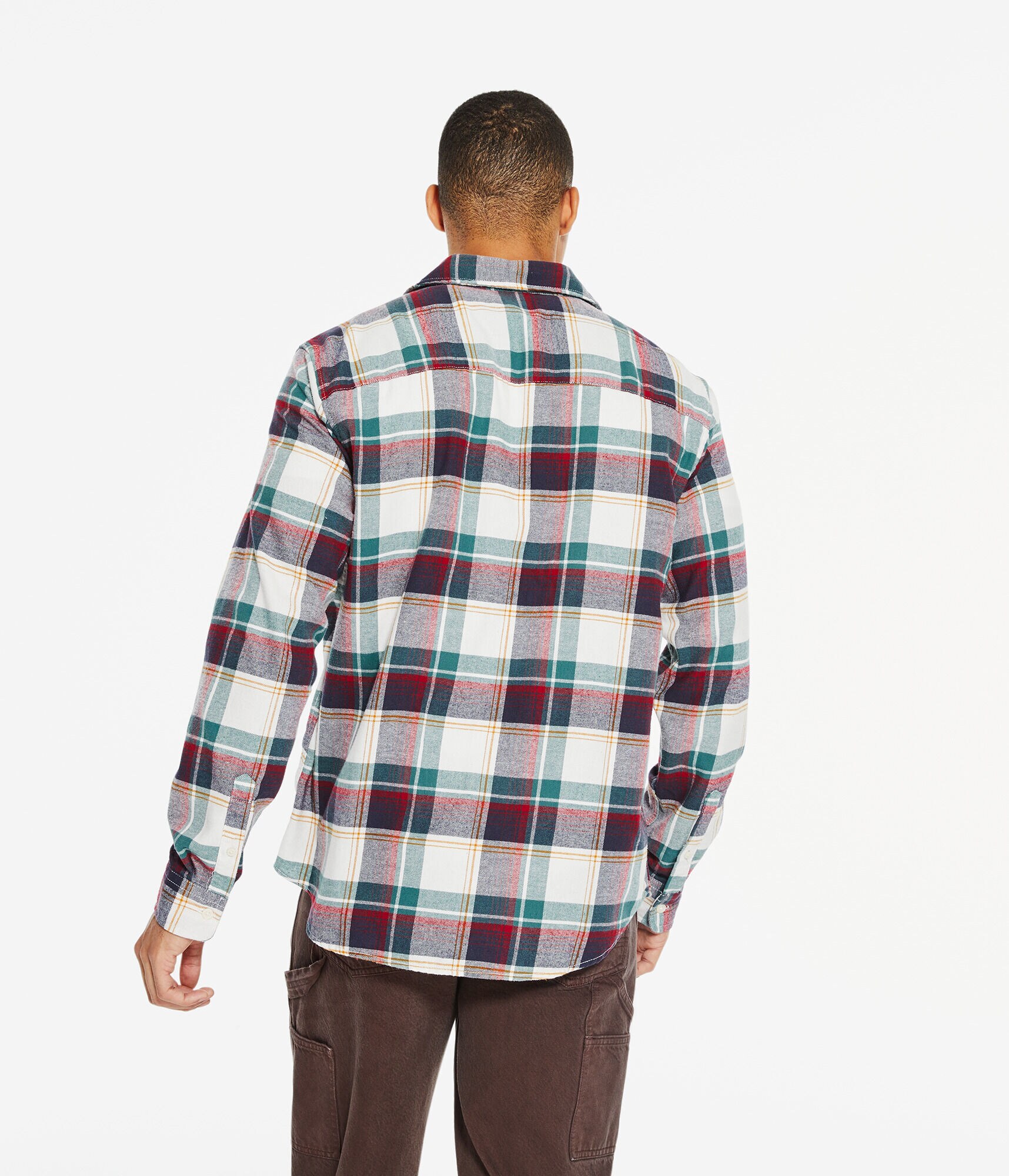Long Sleeve Relaxed Washed Plaid Flannel Button-Down Shirt