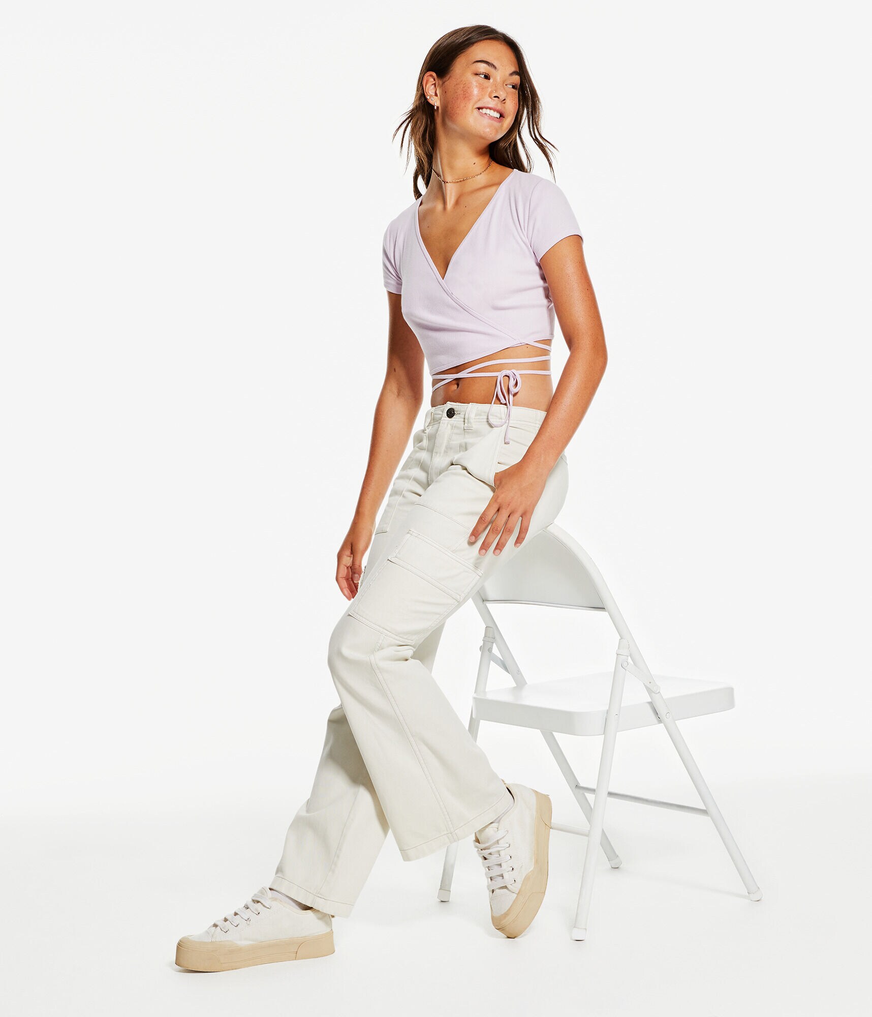 Surplice Tie-Front Crop Top