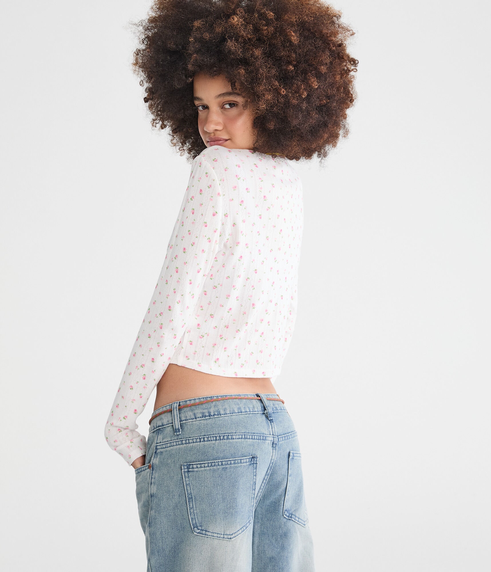 Floral Cropped Pointelle Cardigan